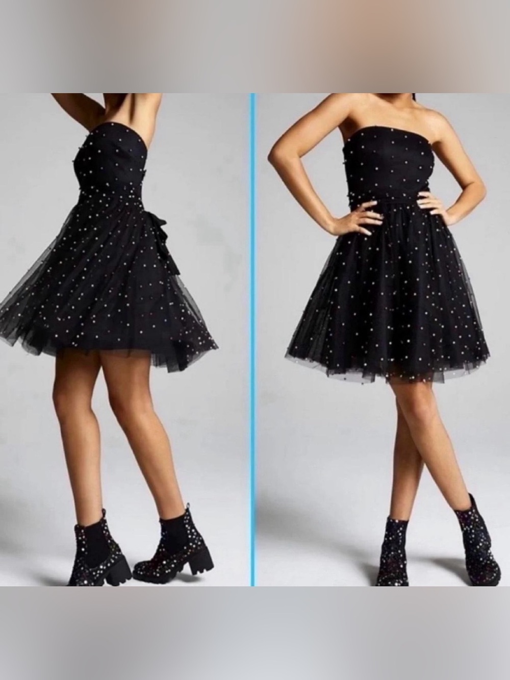 Betsey Johnson Strapless Black Tulle Dress with Pearl Detail sz 2